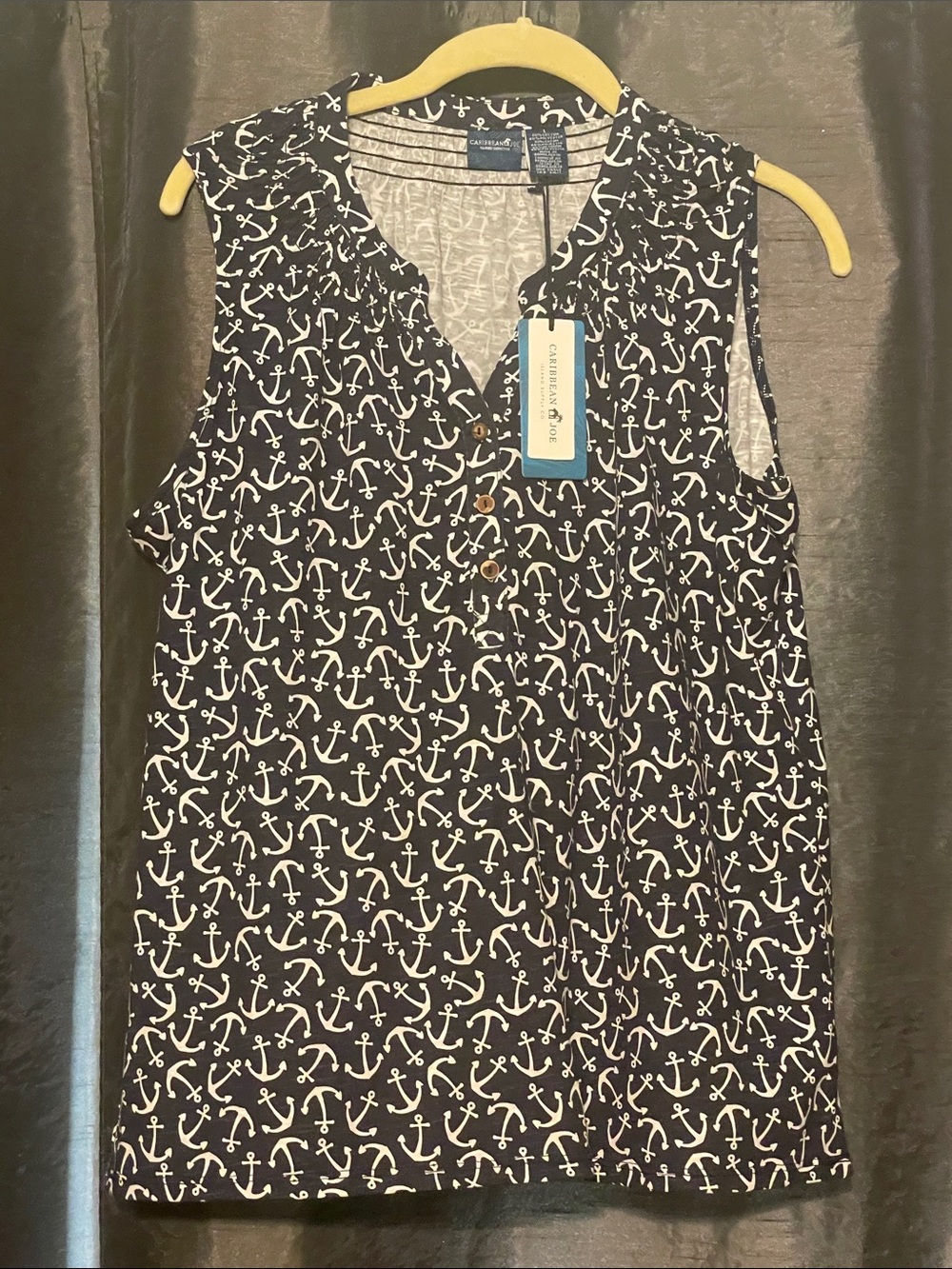 Caribbean Joe Navy and White Anchor-Print Sleeveless Tank